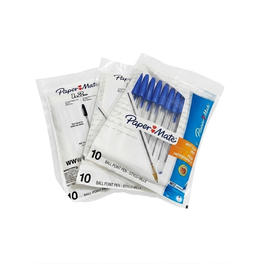 Paper Mate Ballpoint Pens Blue Medium 1.2mm Bulk Lot 3 Packs 30 Pens Total M12